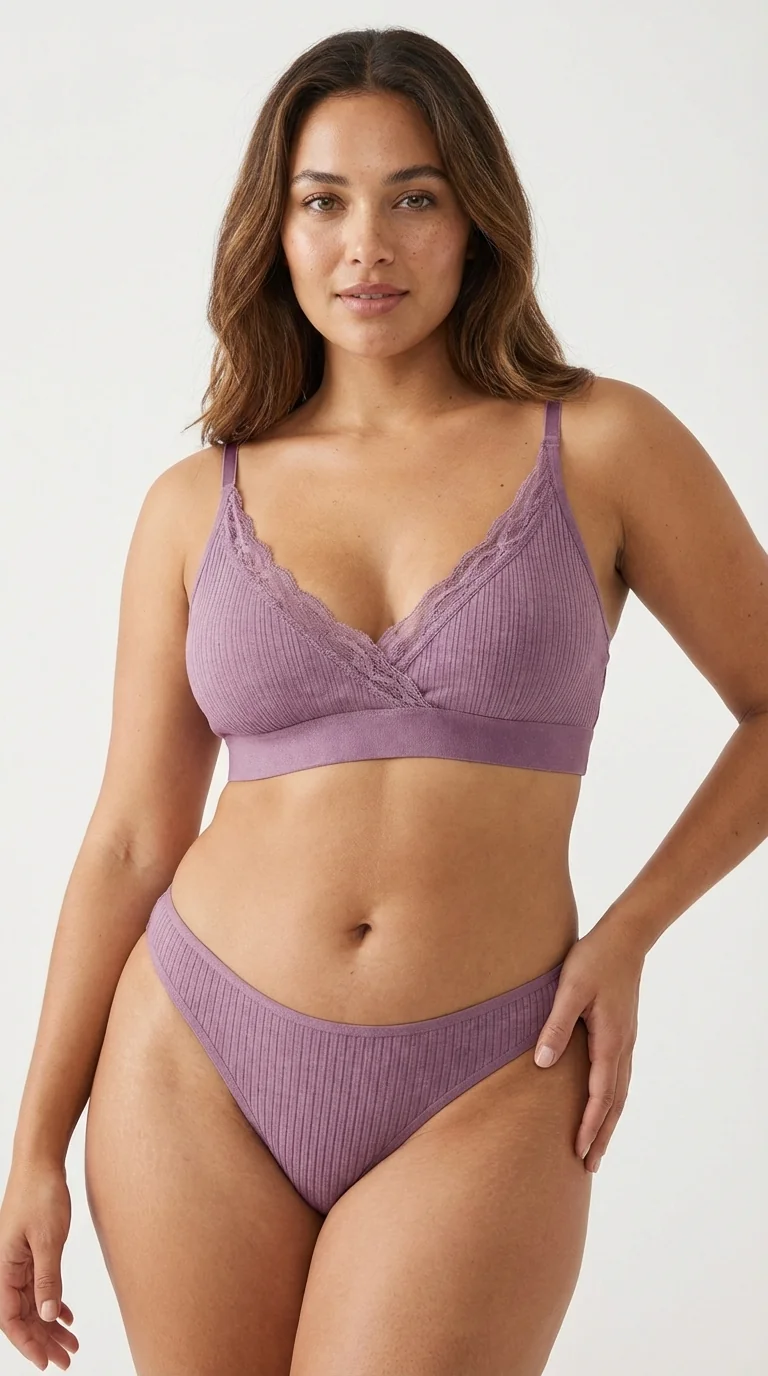 LunaIntim Vizon Fitilli Bralet Takım Dantel Şeritli ve Balensiz Günlük Set - Alt Parça ve Takım Görünümü